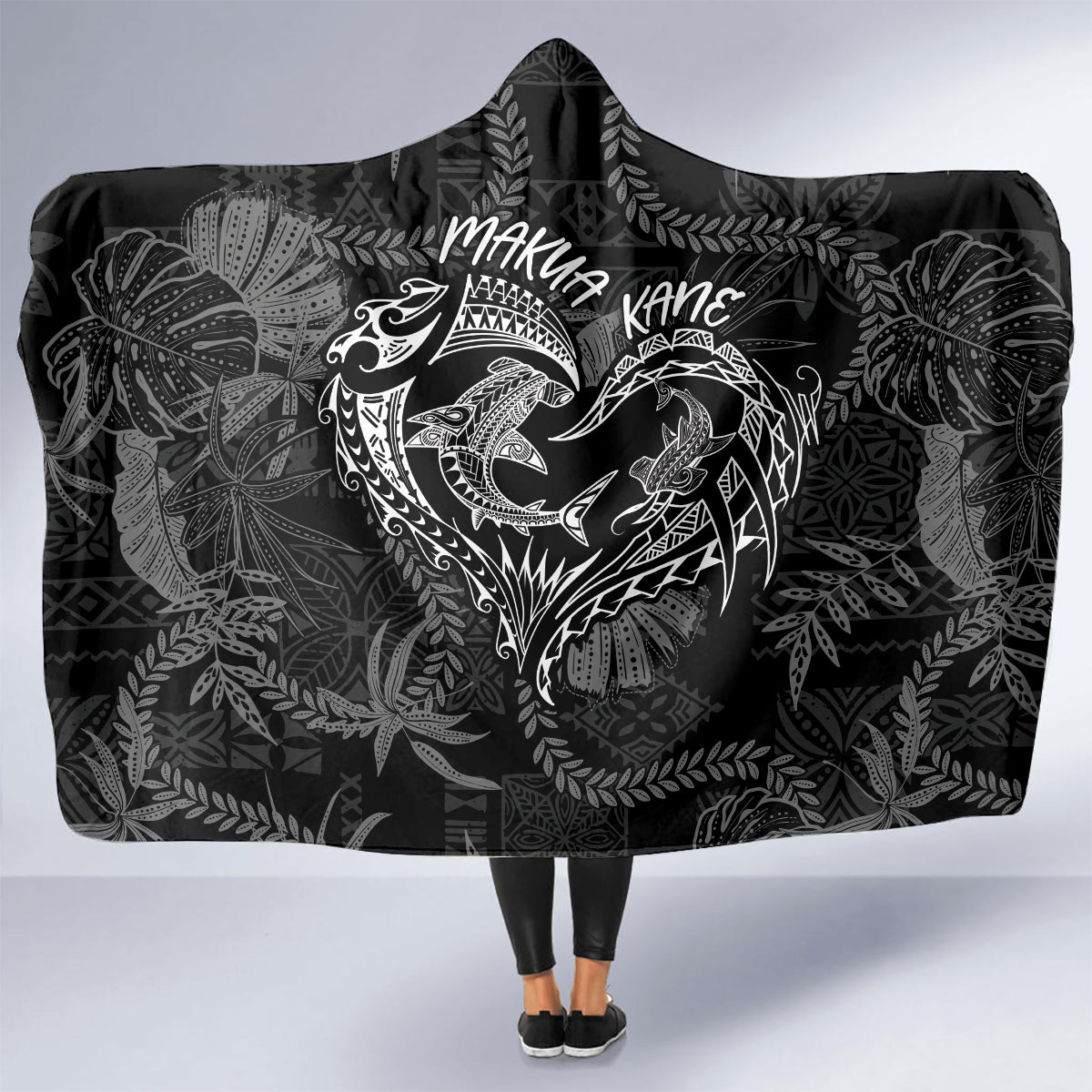 Hawaii Father's Day Vintage Lei Hooded Blanket Hauoli la Makuakane - Black LT7 - Polynesian Pride