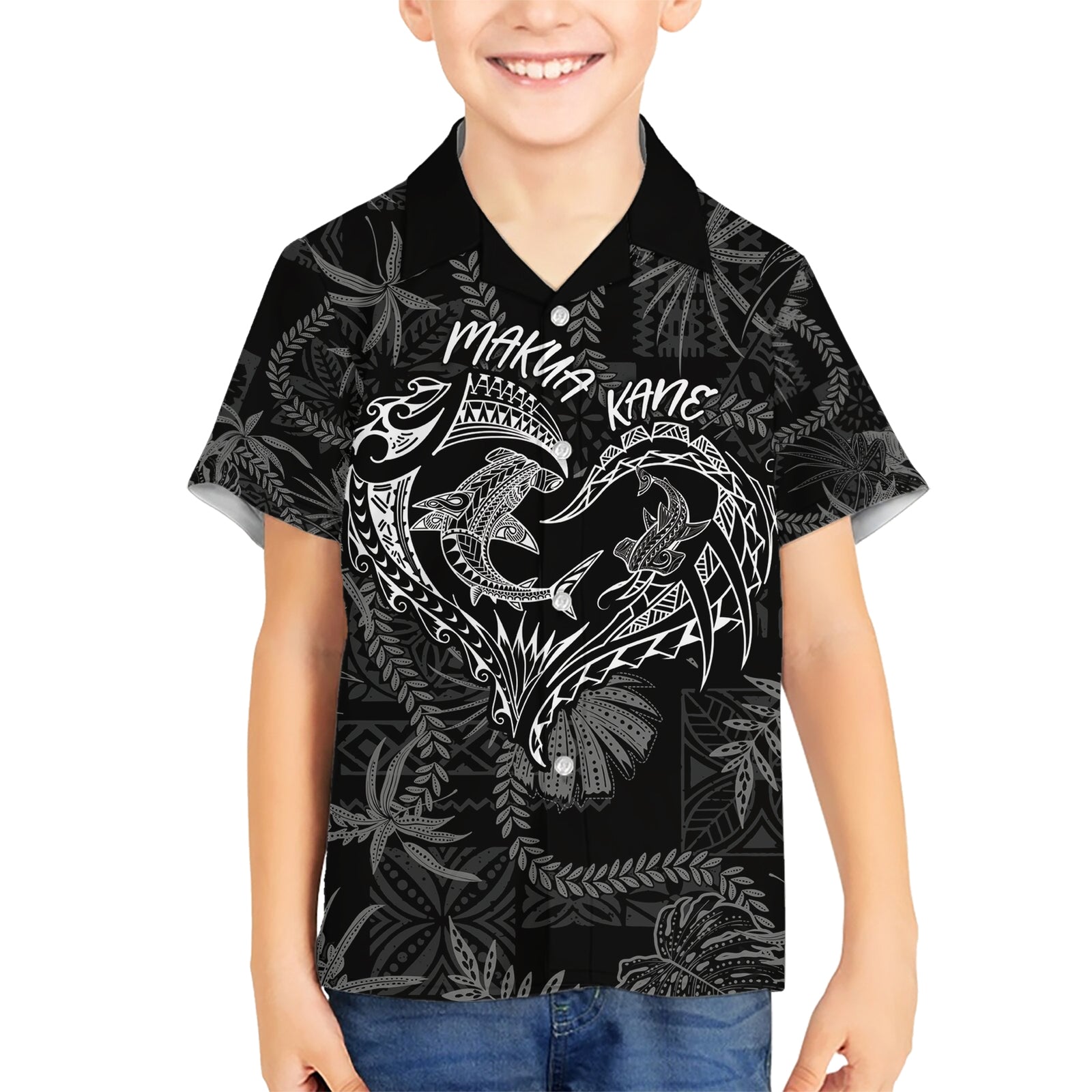 Hawaii Father's Day Vintage Lei Kid Hawaiian Shirt Hauoli la Makuakane - Black LT7 Kid Black - Polynesian Pride