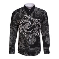 Hawaii Father's Day Vintage Lei Long Sleeve Button Shirt Hauoli la Makuakane - Black LT7 Unisex Black - Polynesian Pride