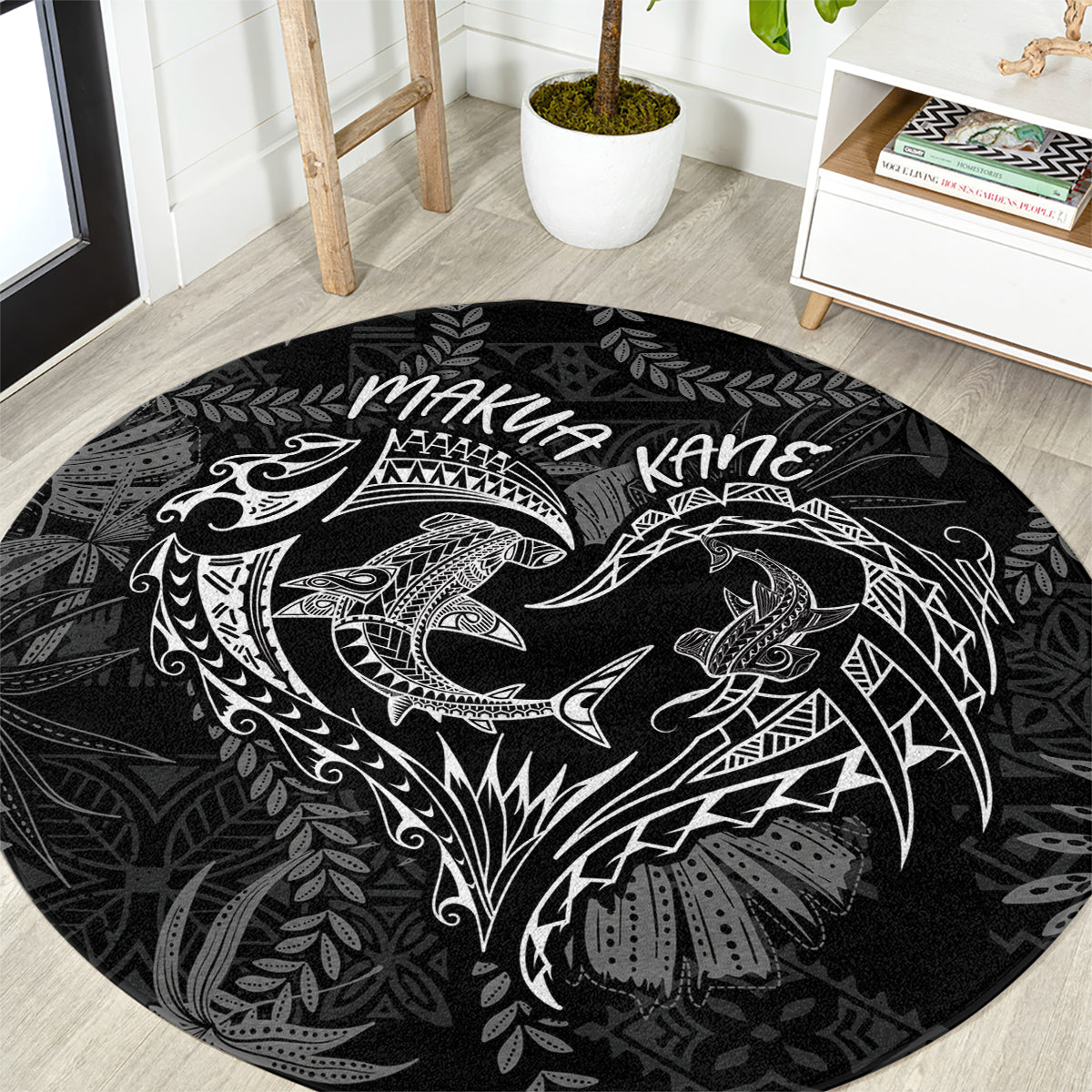 Hawaii Father's Day Vintage Lei Round Carpet Hauoli la Makuakane - Black LT7 Black - Polynesian Pride