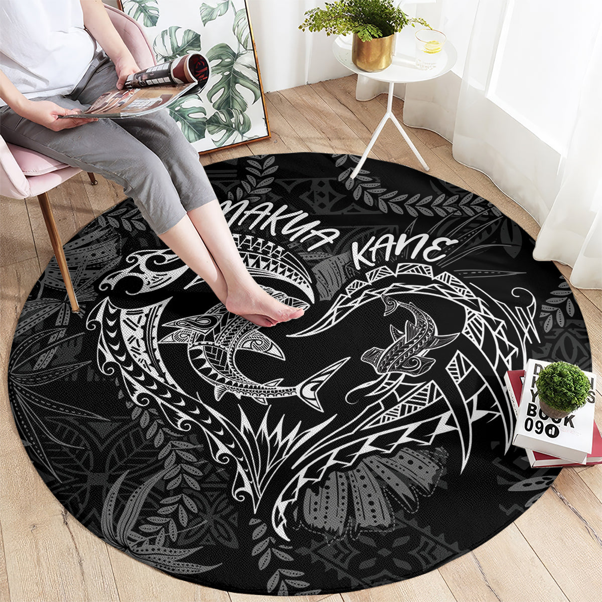 Hawaii Father's Day Vintage Lei Round Carpet Hauoli la Makuakane - Black LT7 - Polynesian Pride