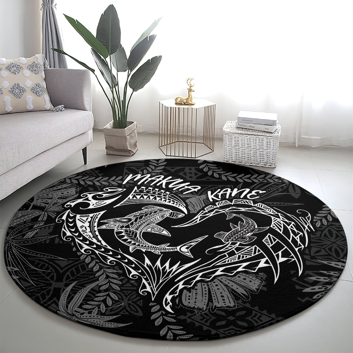 Hawaii Father's Day Vintage Lei Round Carpet Hauoli la Makuakane - Black LT7 - Polynesian Pride