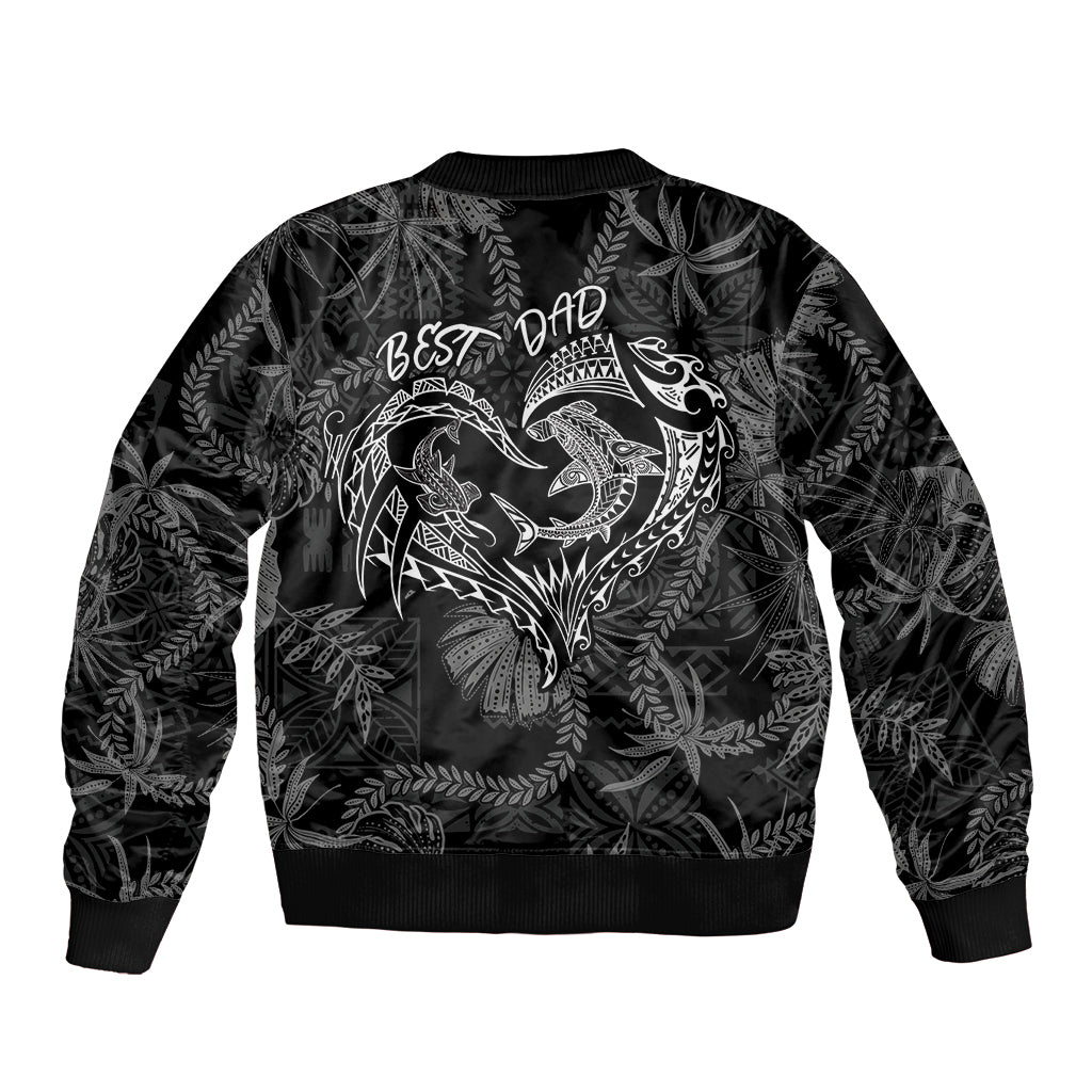 Hawaii Father's Day Vintage Lei Sleeve Zip Bomber Jacket Hauoli la Makuakane - Black LT7 - Polynesian Pride