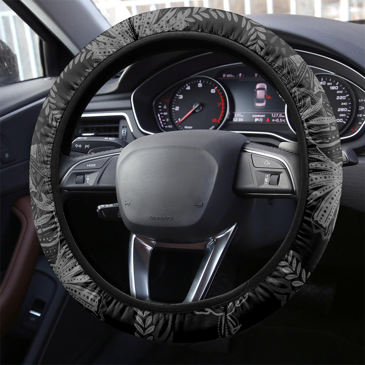 Hawaii Father's Day Vintage Lei Steering Wheel Cover Hauoli la Makuakane - Black