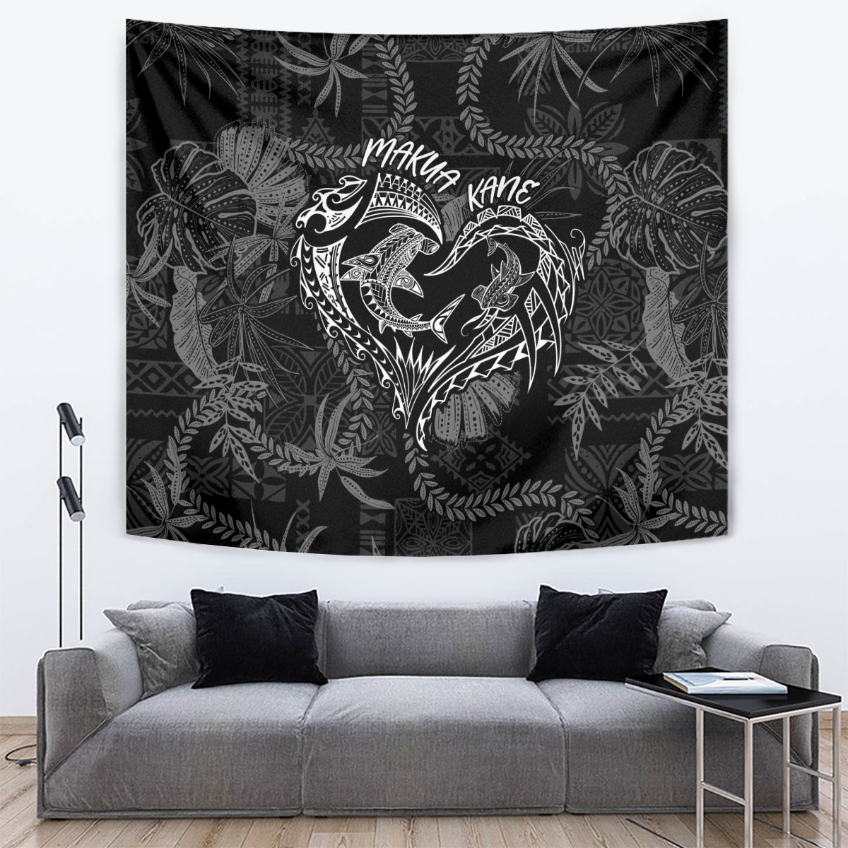Hawaii Father's Day Vintage Lei Tapestry Hauoli la Makuakane - Black LT7 Black - Polynesian Pride