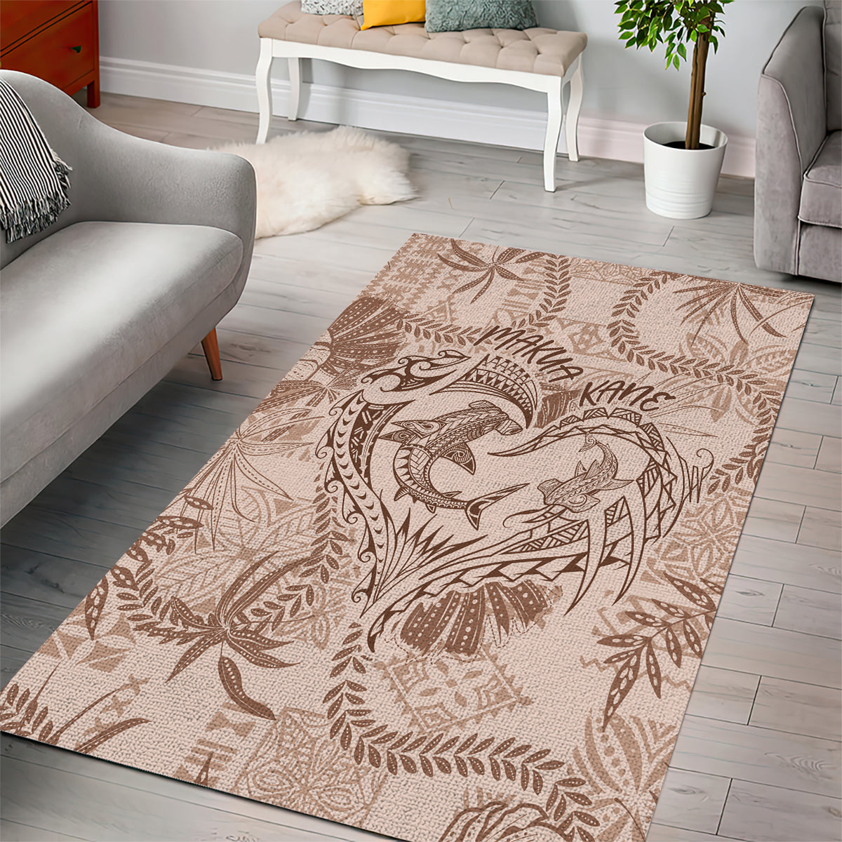 Hawaii Father's Day Vintage Lei Area Rug Hauoli la Makuakane - Beige