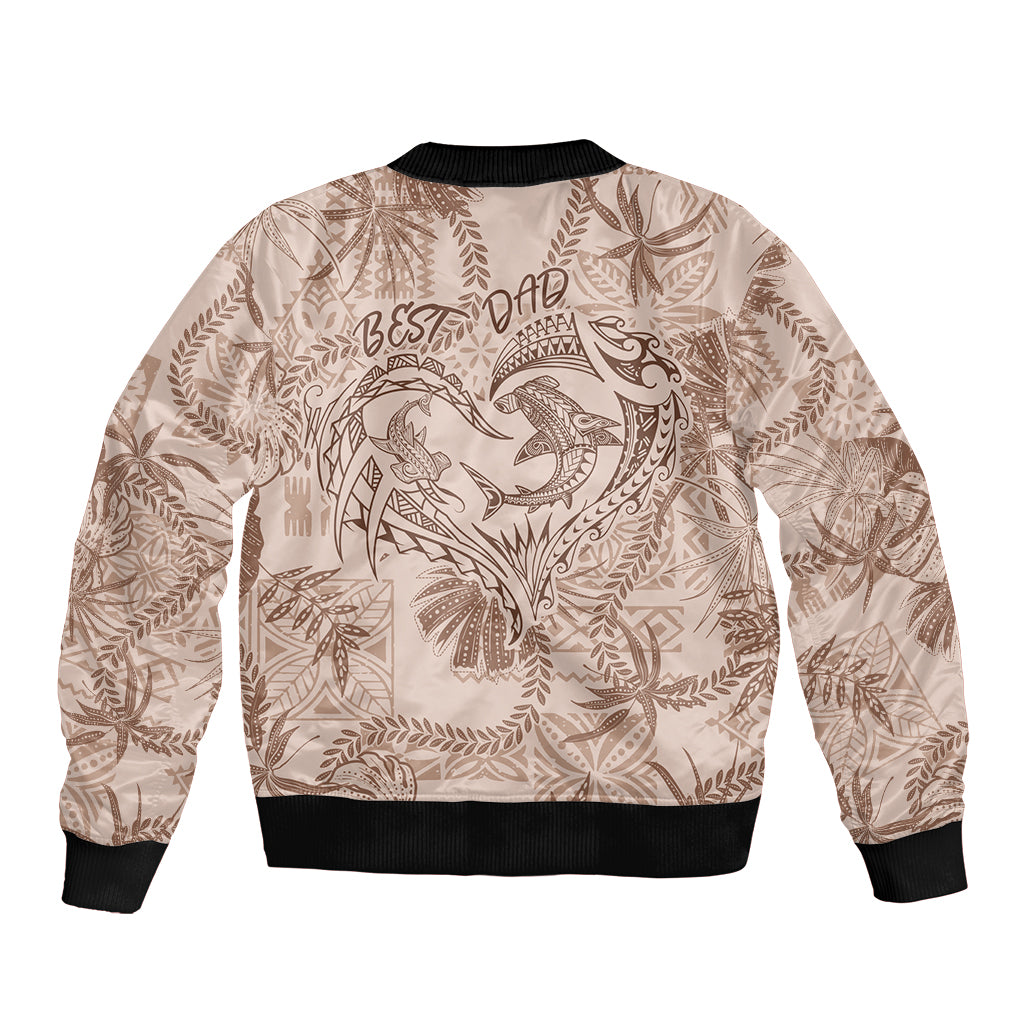 Hawaii Father's Day Vintage Lei Bomber Jacket Hauoli la Makuakane - Beige LT7 - Polynesian Pride