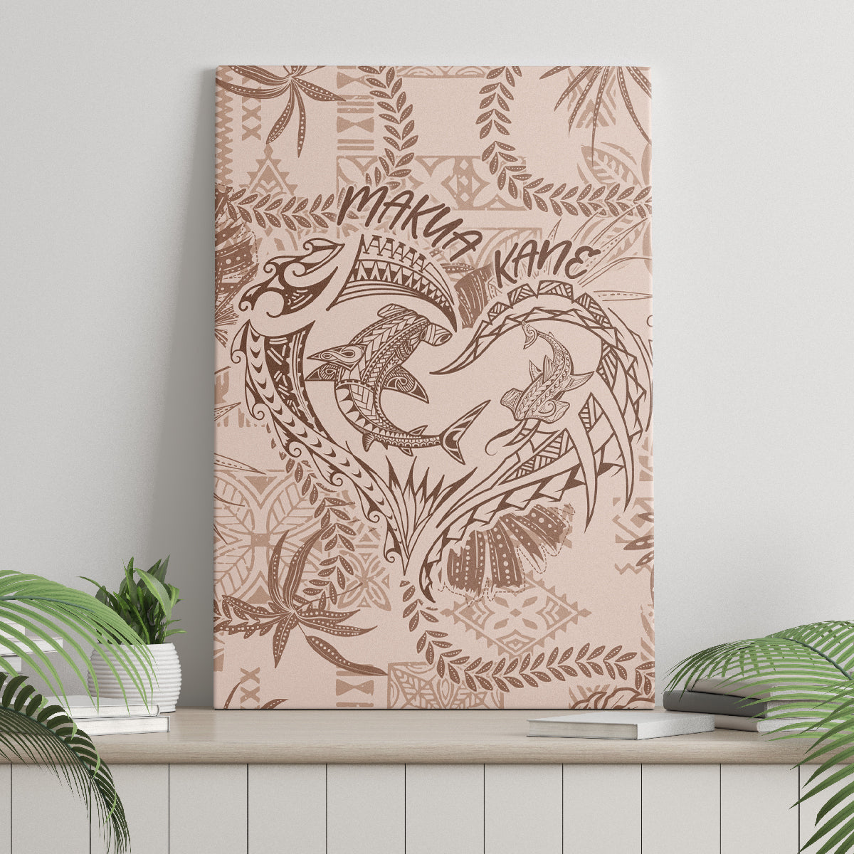 Hawaii Father's Day Vintage Lei Canvas Wall Art Hauoli la Makuakane - Beige