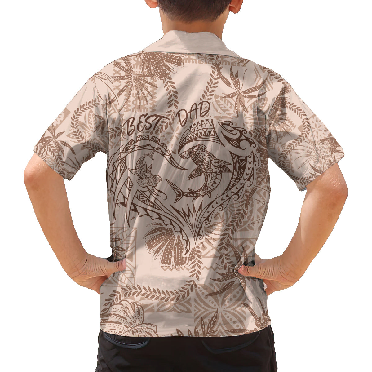 Hawaii Father's Day Vintage Lei Family Matching Long Sleeve Bodycon Dress and Hawaiian Shirt Hauoli la Makuakane - Beige LT7 - Polynesian Pride