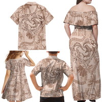 Hawaii Father's Day Vintage Lei Family Matching Off Shoulder Maxi Dress and Hawaiian Shirt Hauoli la Makuakane - Beige