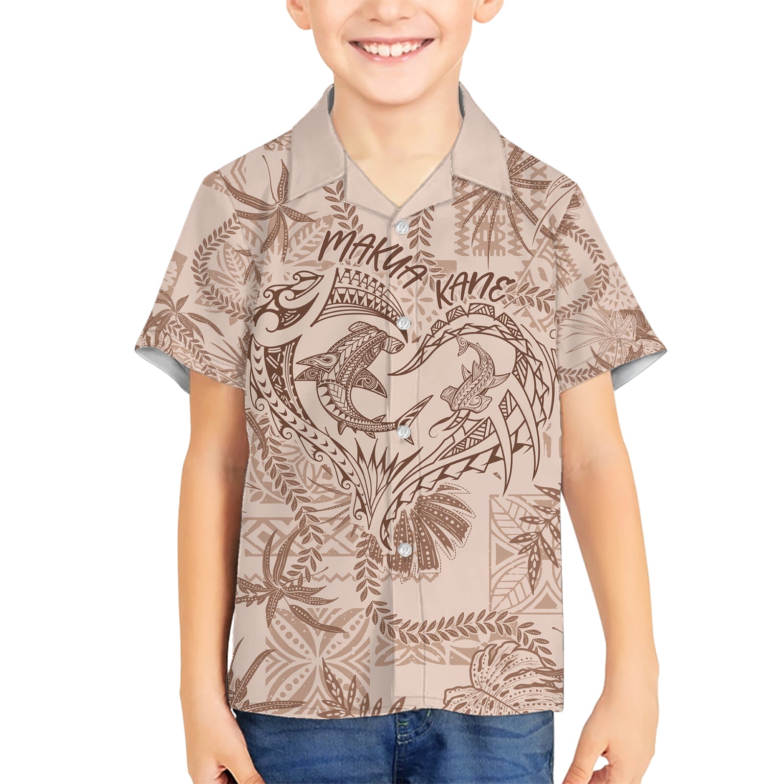 Hawaii Father's Day Vintage Lei Kid Hawaiian Shirt Hauoli la Makuakane - Beige