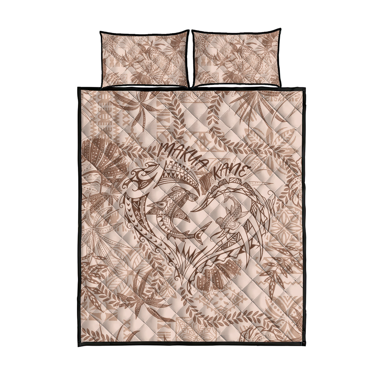 Hawaii Father's Day Vintage Lei Quilt Bed Set Hauoli la Makuakane - Beige