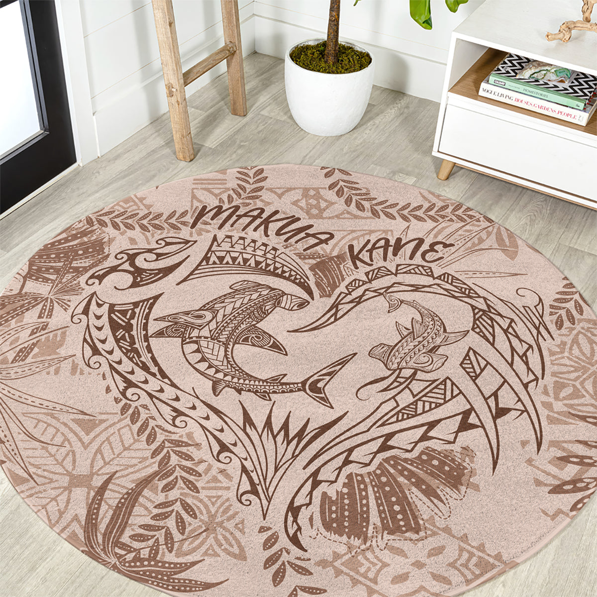 Hawaii Father's Day Vintage Lei Round Carpet Hauoli la Makuakane - Beige LT7 Beige - Polynesian Pride