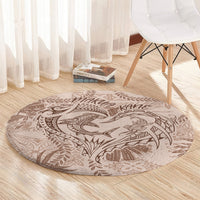 Hawaii Father's Day Vintage Lei Round Carpet Hauoli la Makuakane - Beige LT7 - Polynesian Pride