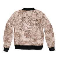 Hawaii Father's Day Vintage Lei Sleeve Zip Bomber Jacket Hauoli la Makuakane - Beige LT7 - Polynesian Pride