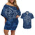 Hawaii Father's Day Vintage Lei Couples Matching Off Shoulder Short Dress and Hawaiian Shirt Hauoli la Makuakane - Blue