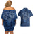 Hawaii Father's Day Vintage Lei Couples Matching Off Shoulder Short Dress and Hawaiian Shirt Hauoli la Makuakane - Blue