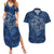 Hawaii Father's Day Vintage Lei Couples Matching Summer Maxi Dress and Hawaiian Shirt Hauoli la Makuakane - Blue