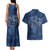 Hawaii Father's Day Vintage Lei Couples Matching Tank Maxi Dress and Hawaiian Shirt Hauoli la Makuakane - Blue
