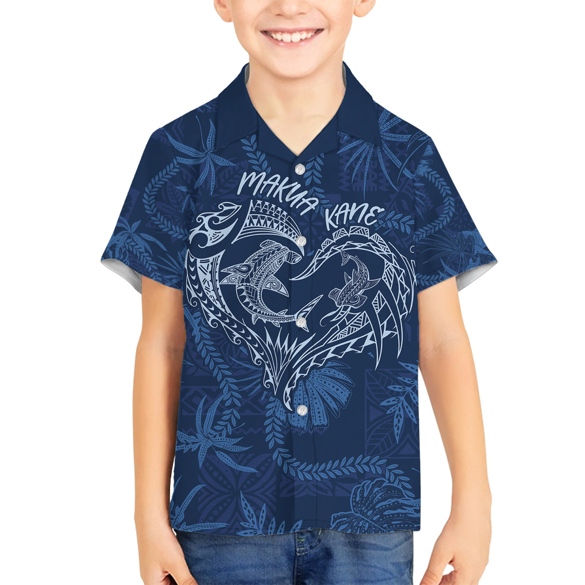 Hawaii Father's Day Vintage Lei Family Matching Long Sleeve Bodycon Dress and Hawaiian Shirt Hauoli la Makuakane - Blue LT7 Son's Shirt Blue - Polynesian Pride