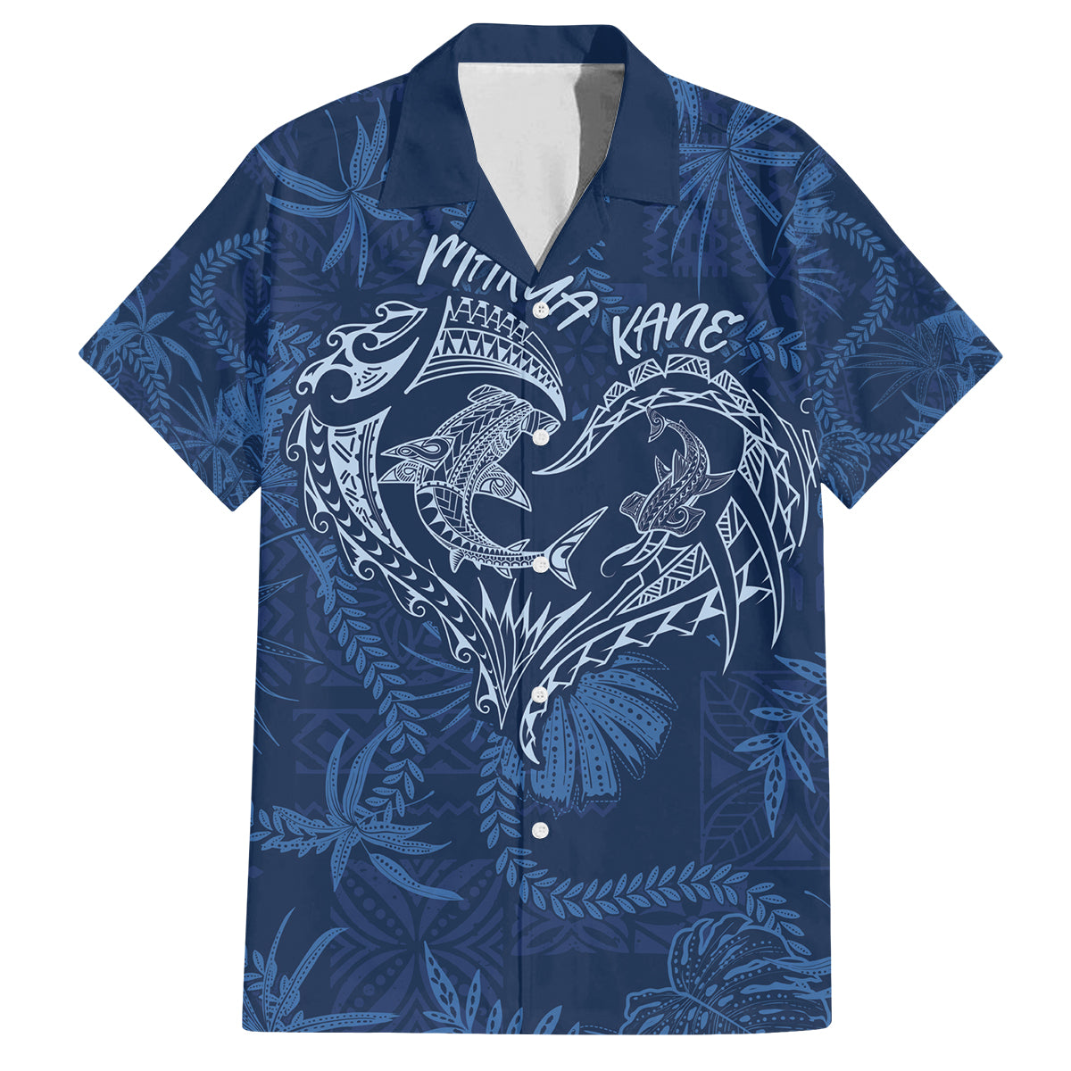 Hawaii Father's Day Vintage Lei Family Matching Off The Shoulder Long Sleeve Dress and Hawaiian Shirt Hauoli la Makuakane - Blue LT7 Dad's Shirt - Short Sleeve Blue - Polynesian Pride