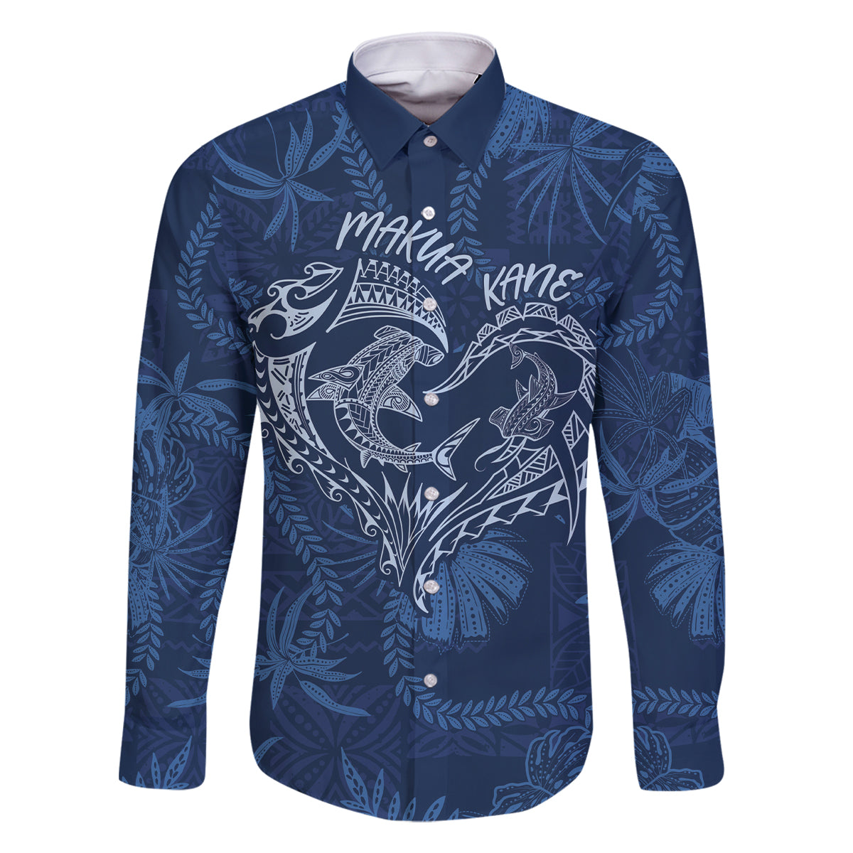 Hawaii Father's Day Vintage Lei Family Matching Off The Shoulder Long Sleeve Dress and Hawaiian Shirt Hauoli la Makuakane - Blue LT7 Dad's Shirt - Long Sleeve Blue - Polynesian Pride