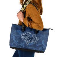 Hawaii Father's Day Vintage Lei Leather Tote Bag Hauoli la Makuakane - Blue LT7 Blue - Polynesian Pride