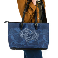 Hawaii Father's Day Vintage Lei Leather Tote Bag Hauoli la Makuakane - Blue LT7 - Polynesian Pride