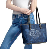 Hawaii Father's Day Vintage Lei Leather Tote Bag Hauoli la Makuakane - Blue LT7 - Polynesian Pride