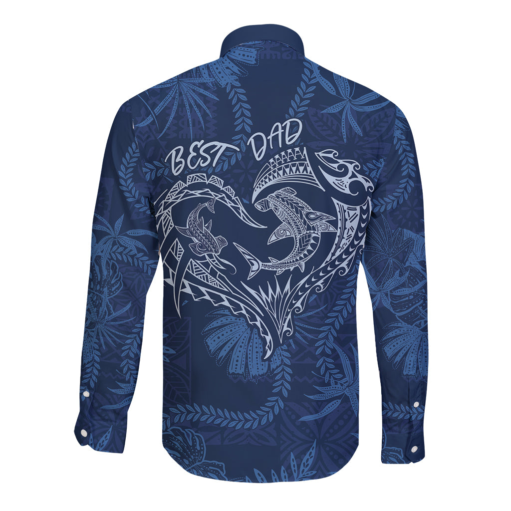 Hawaii Father's Day Vintage Lei Long Sleeve Button Shirt Hauoli la Makuakane - Blue LT7 - Polynesian Pride