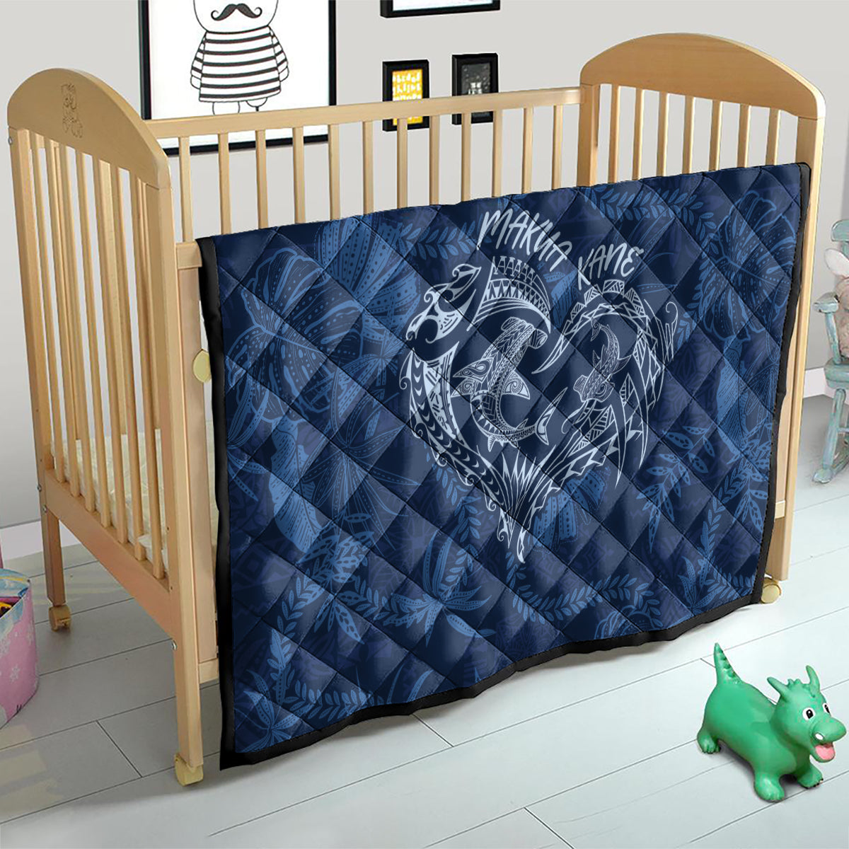 Hawaii Father's Day Vintage Lei Quilt Hauoli la Makuakane - Blue