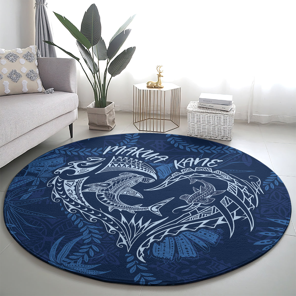 Hawaii Father's Day Vintage Lei Round Carpet Hauoli la Makuakane - Blue LT7 - Polynesian Pride