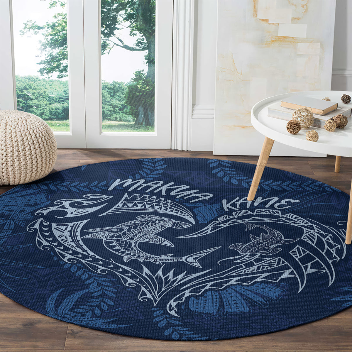 Hawaii Father's Day Vintage Lei Round Carpet Hauoli la Makuakane - Blue LT7 - Polynesian Pride