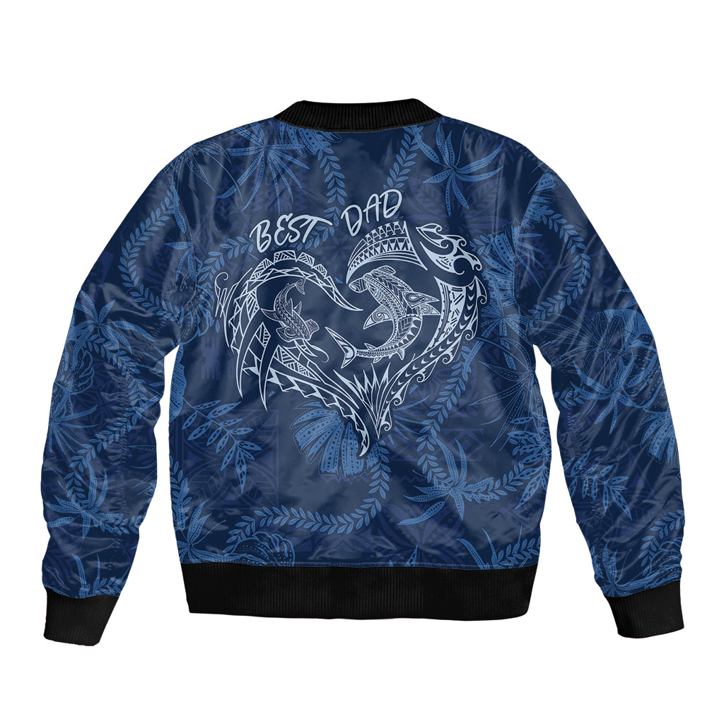 Hawaii Father's Day Vintage Lei Sleeve Zip Bomber Jacket Hauoli la Makuakane - Blue LT7 - Polynesian Pride