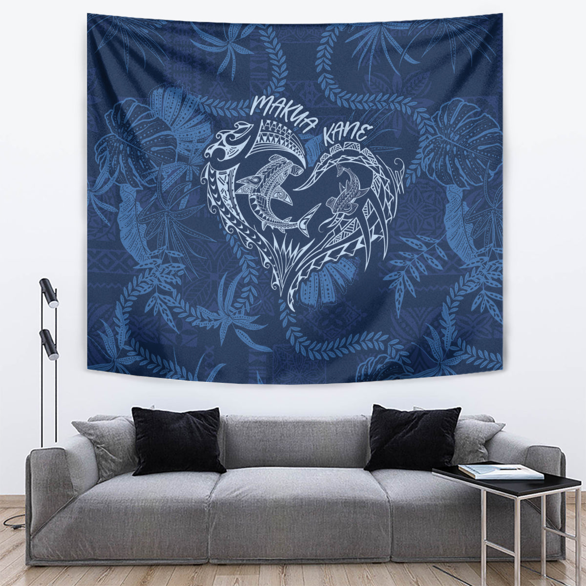 Hawaii Father's Day Vintage Lei Tapestry Hauoli la Makuakane - Blue