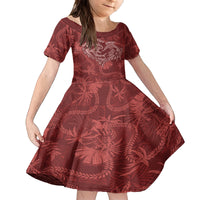 Hawaii Father's Day Vintage Lei Family Matching Off The Shoulder Long Sleeve Dress and Hawaiian Shirt Hauoli la Makuakane - Red LT7 Daughter's Dress Red - Polynesian Pride