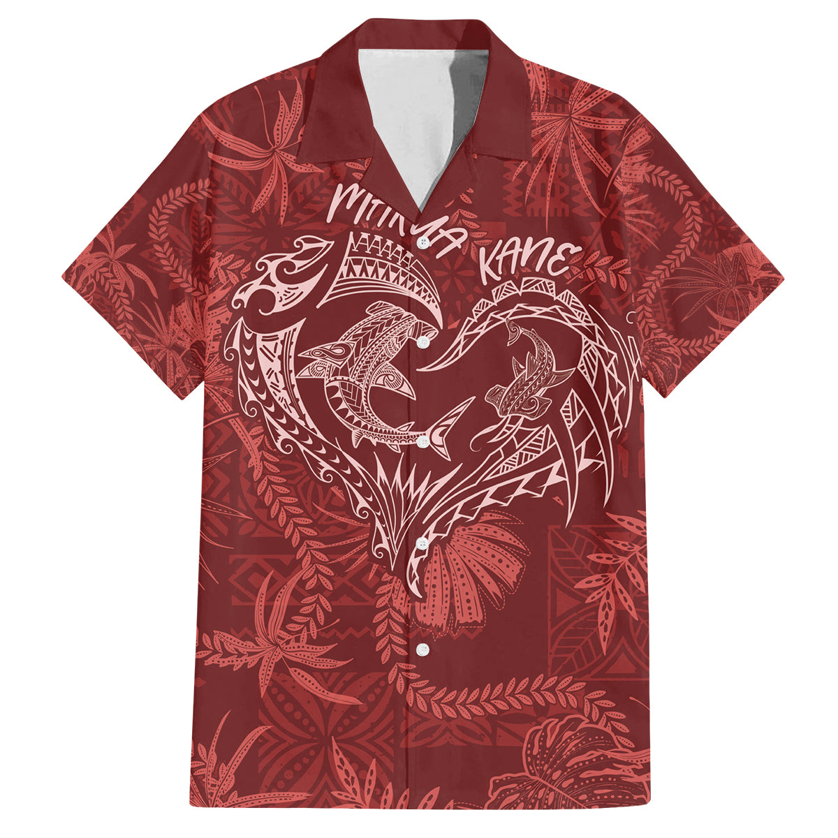 Hawaii Father's Day Vintage Lei Family Matching Off The Shoulder Long Sleeve Dress and Hawaiian Shirt Hauoli la Makuakane - Red LT7 Dad's Shirt - Short Sleeve Red - Polynesian Pride