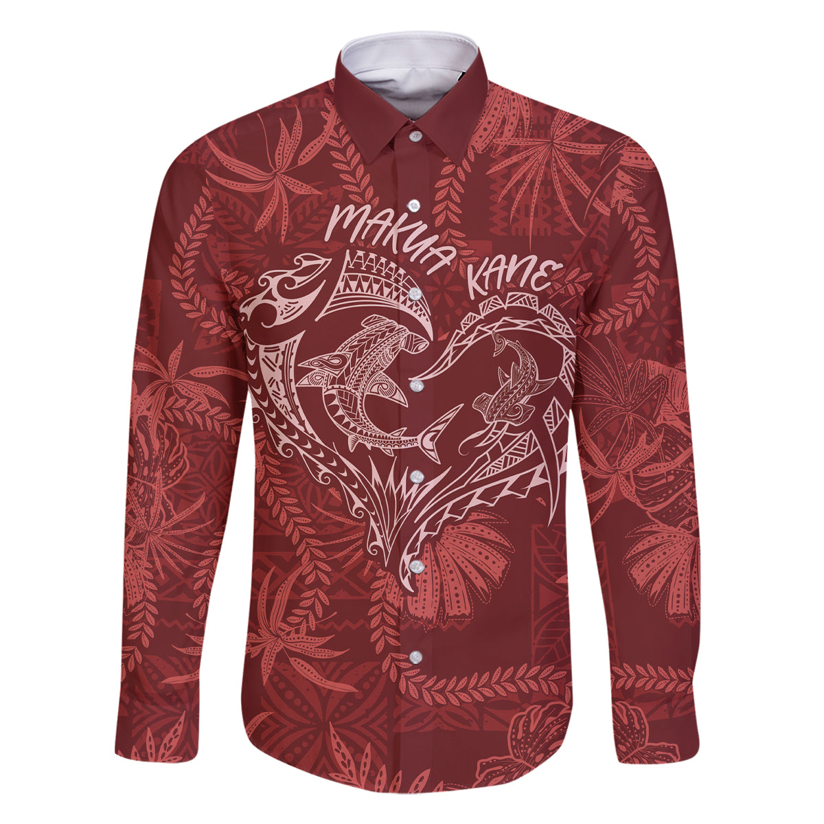 Hawaii Father's Day Vintage Lei Family Matching Off The Shoulder Long Sleeve Dress and Hawaiian Shirt Hauoli la Makuakane - Red LT7 Dad's Shirt - Long Sleeve Red - Polynesian Pride