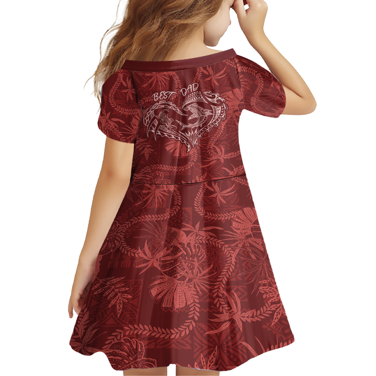Hawaii Father's Day Vintage Lei Family Matching Short Sleeve Bodycon Dress and Hawaiian Shirt Hauoli la Makuakane - Red LT7 - Polynesian Pride
