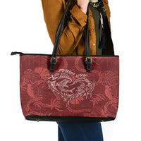 Hawaii Father's Day Vintage Lei Leather Tote Bag Hauoli la Makuakane - Red LT7 - Polynesian Pride