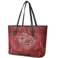 Hawaii Father's Day Vintage Lei Leather Tote Bag Hauoli la Makuakane - Red LT7 - Polynesian Pride
