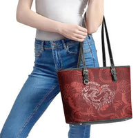 Hawaii Father's Day Vintage Lei Leather Tote Bag Hauoli la Makuakane - Red LT7 - Polynesian Pride