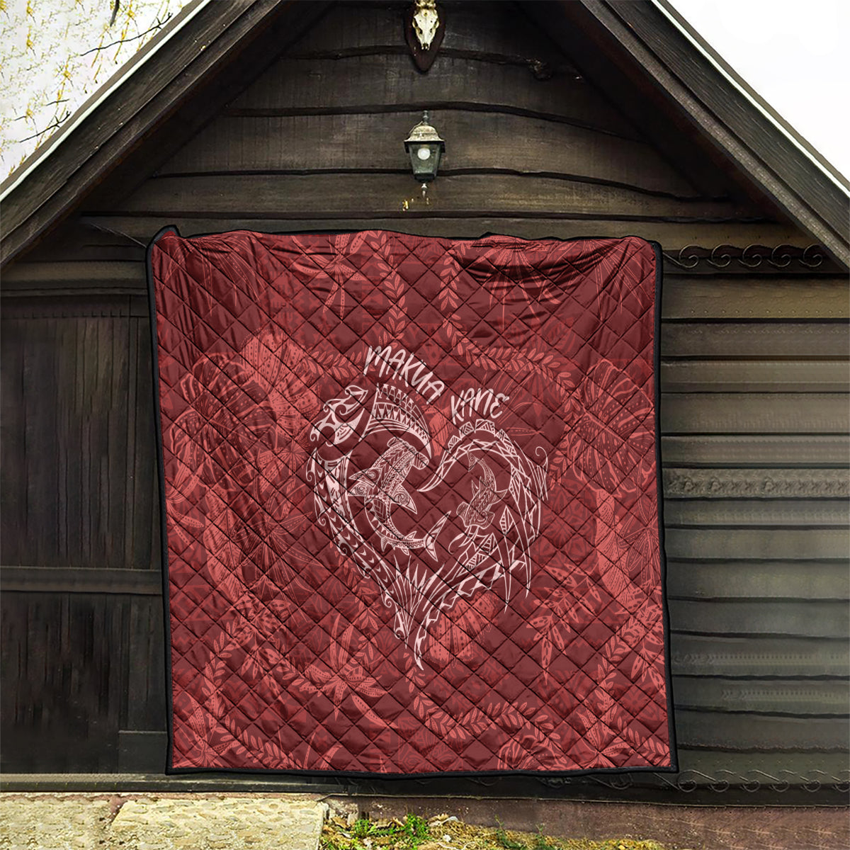 Hawaii Father's Day Vintage Lei Quilt Hauoli la Makuakane - Red