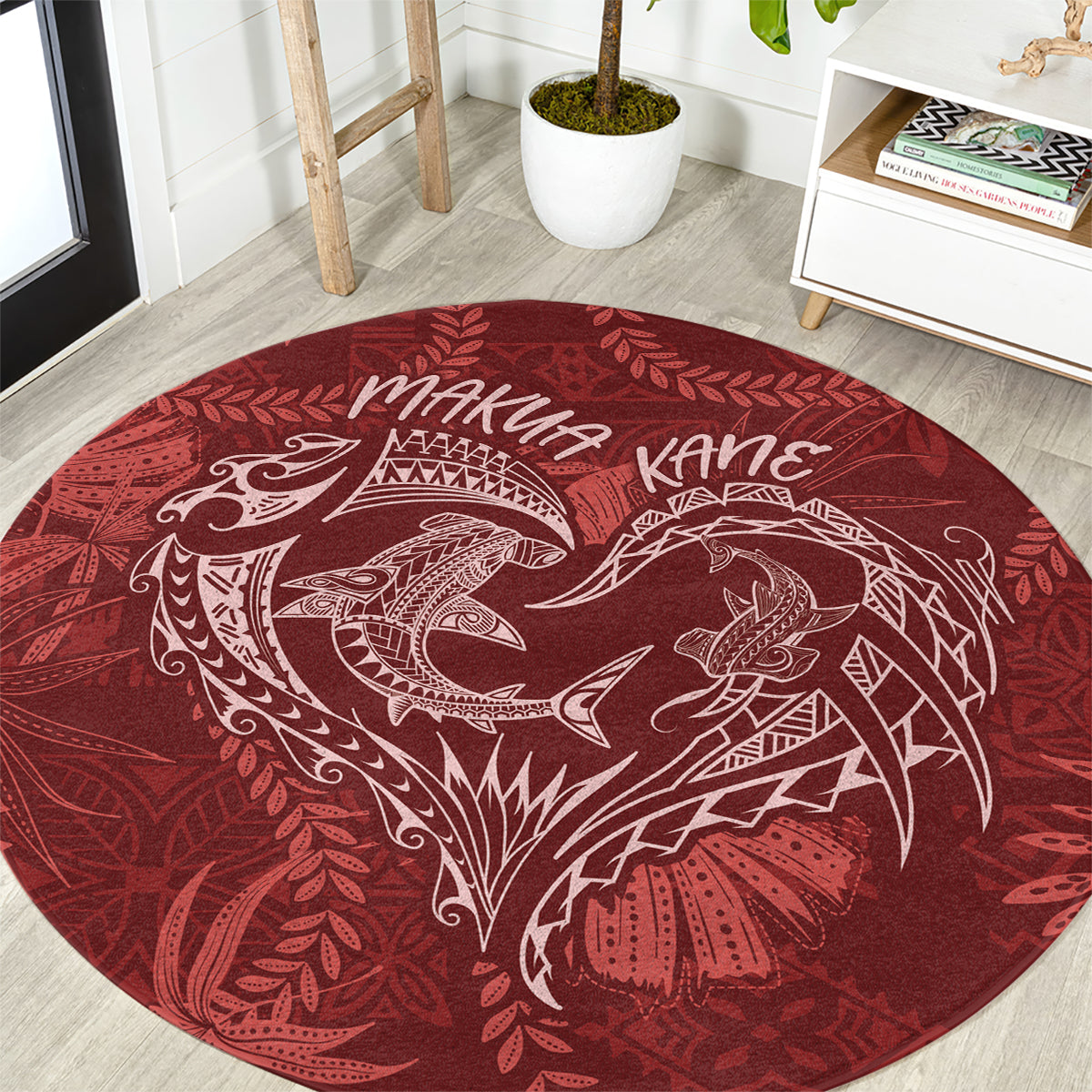 Hawaii Father's Day Vintage Lei Round Carpet Hauoli la Makuakane - Red LT7 Red - Polynesian Pride