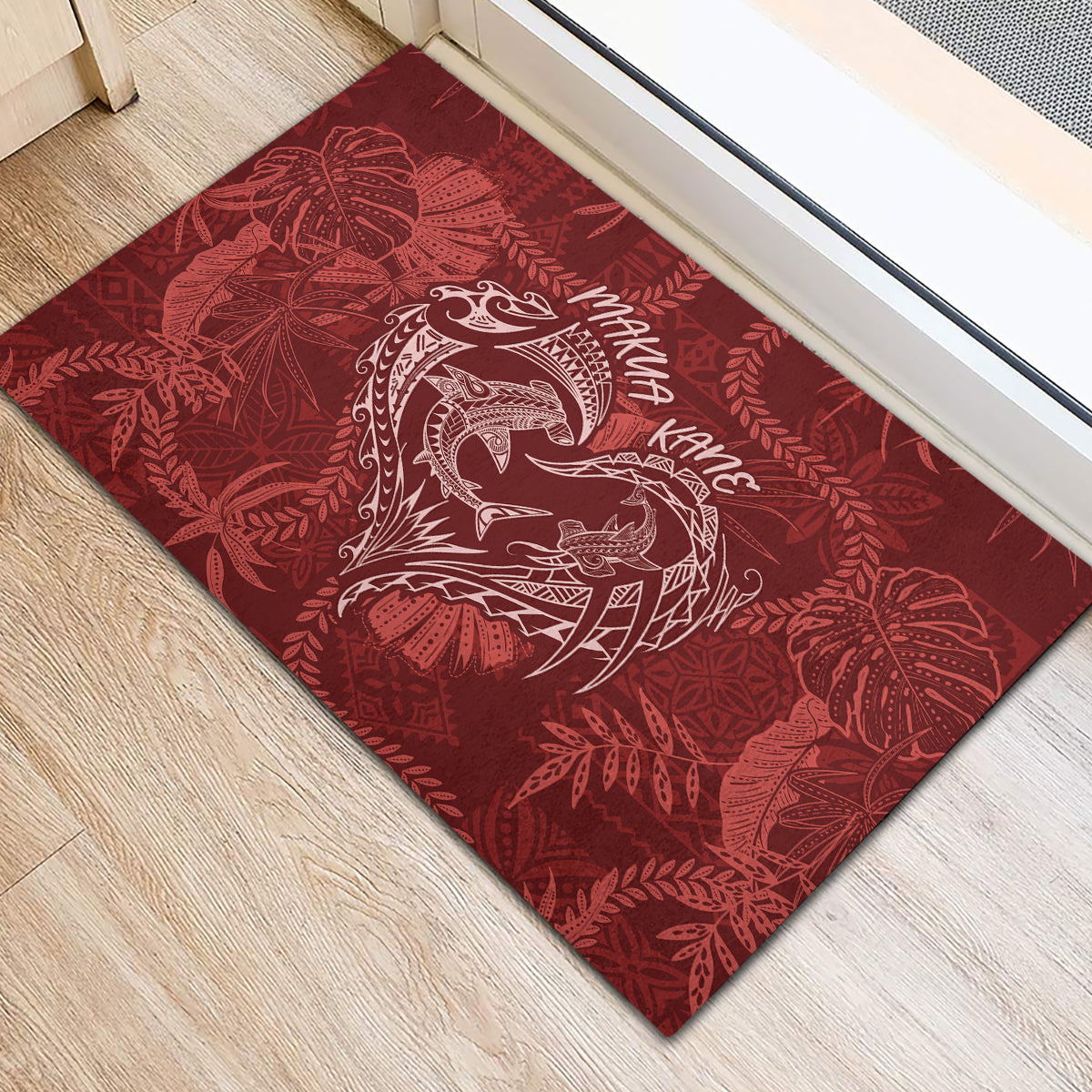 Hawaii Father's Day Vintage Lei Rubber Doormat Hauoli la Makuakane - Red LT7 - Polynesian Pride