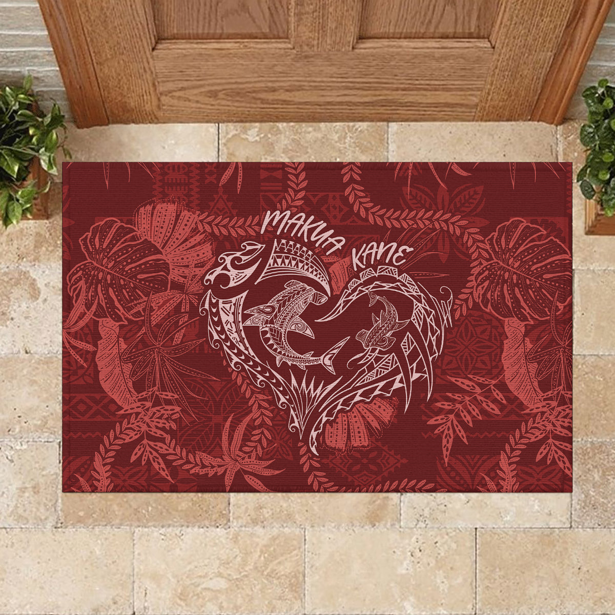 Hawaii Father's Day Vintage Lei Rubber Doormat Hauoli la Makuakane - Red LT7 - Polynesian Pride