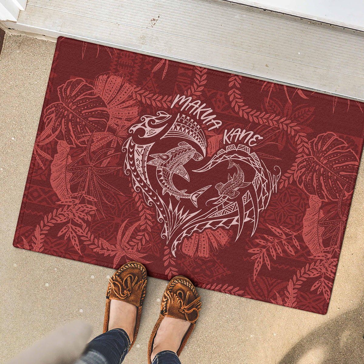 Hawaii Father's Day Vintage Lei Rubber Doormat Hauoli la Makuakane - Red LT7 - Polynesian Pride