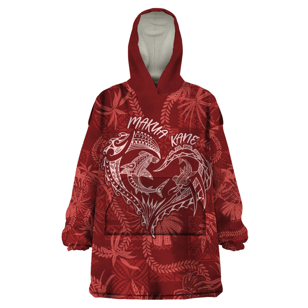 Hawaii Father's Day Vintage Lei Wearable Blanket Hoodie Hauoli la Makuakane - Red LT7 One Size Red - Polynesian Pride