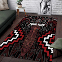 Maori Taiaha Whakairo Personalized Area Rug Red Poutama Motifs