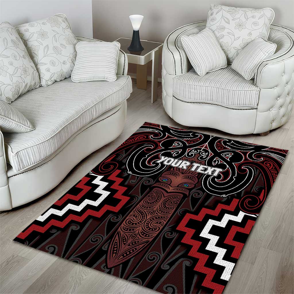 Maori Taiaha Whakairo Personalized Area Rug Red Poutama Motifs
